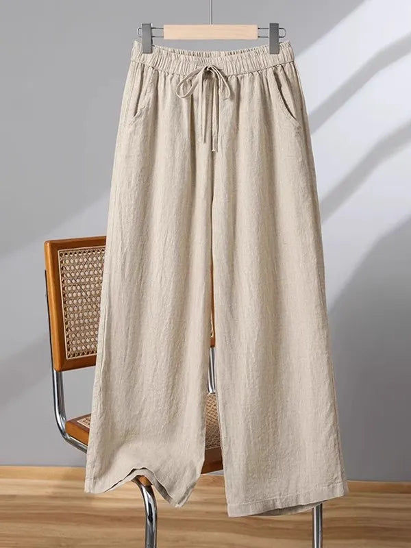 Casual Cotton Linen Wide Leg Pants Women's Summer New Sle Slimming Loose Straight Tube Linen Nine Points Pants