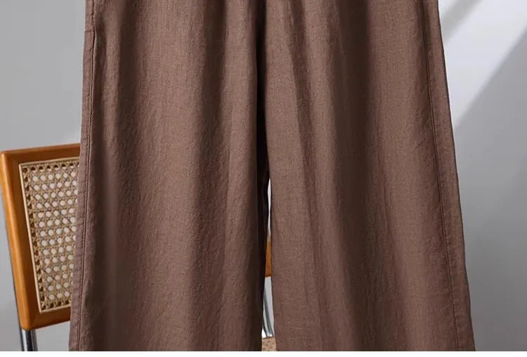 Casual Cotton Linen Wide Leg Pants Women's Summer New Sle Slimming Loose Straight Tube Linen Nine Points Pants