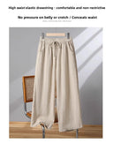 Casual Cotton Linen Wide Leg Pants Women's Summer New Sle Slimming Loose Straight Tube Linen Nine Points Pants