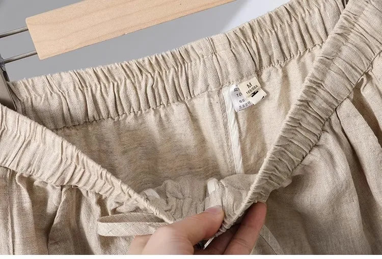 Casual Cotton Linen Wide Leg Pants Women's Summer New Sle Slimming Loose Straight Tube Linen Nine Points Pants