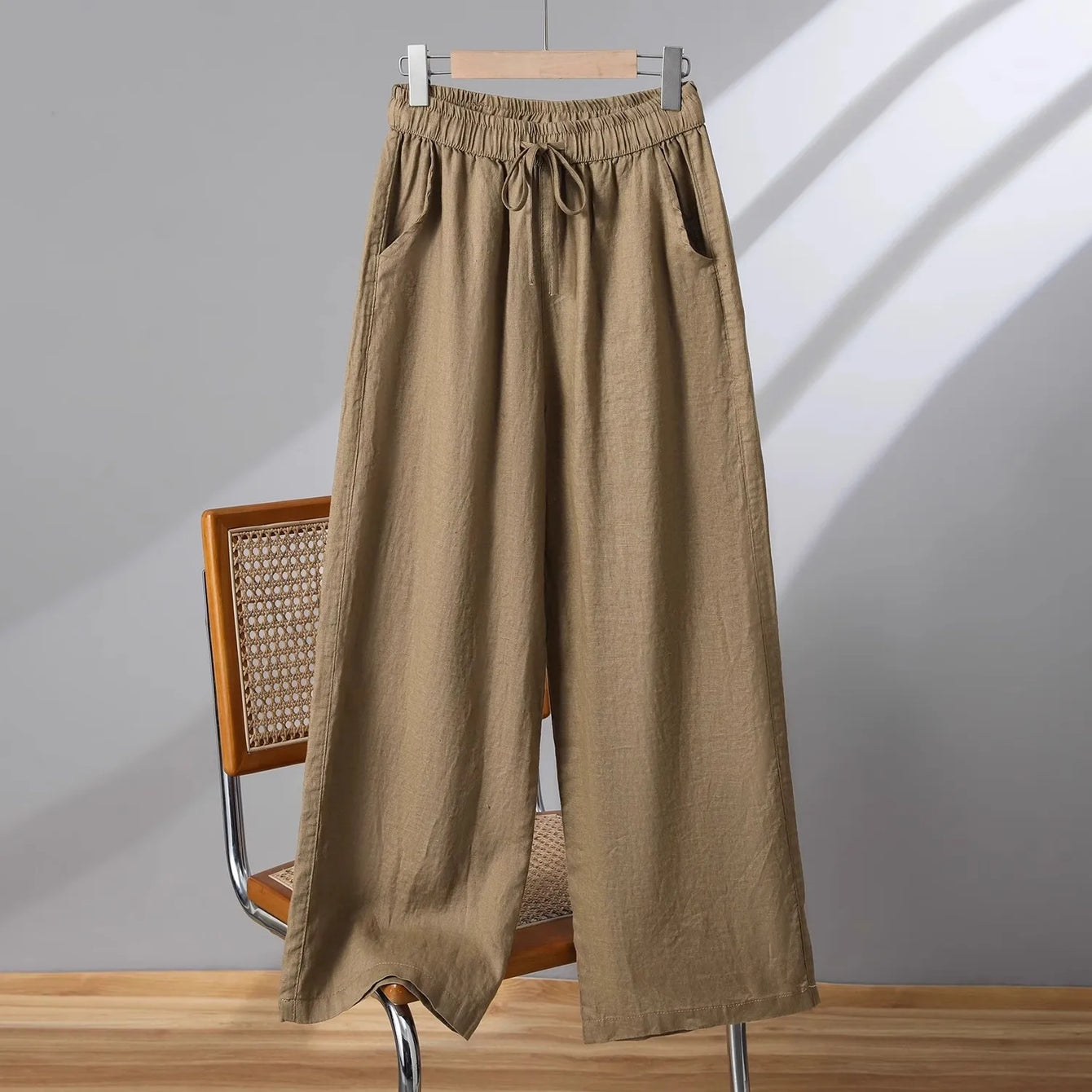 Casual Cotton Linen Wide Leg Pants Women's Summer New Sle Slimming Loose Straight Tube Linen Nine Points Pants