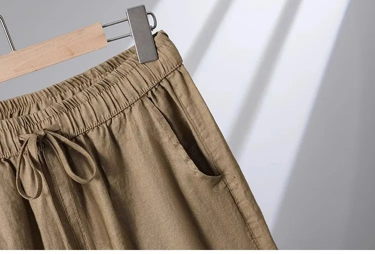 Casual Cotton Linen Wide Leg Pants Women's Summer New Sle Slimming Loose Straight Tube Linen Nine Points Pants