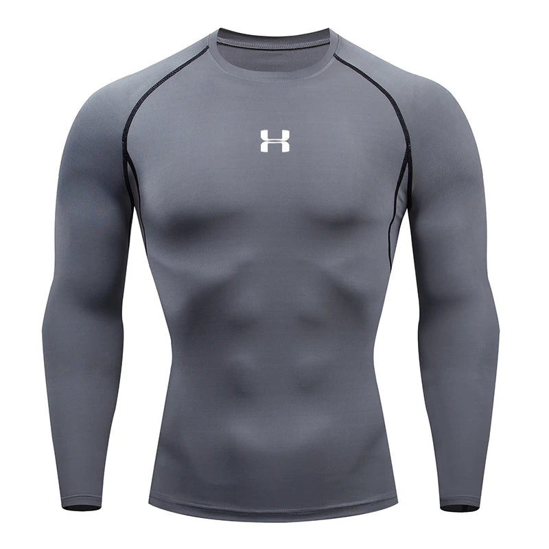 Camiseta de compresión para correr para hombre, camisetas deportivas de manga larga, sudadera para gimnasio y Fitness, chándal para correr, camisetas atléticas para hombre