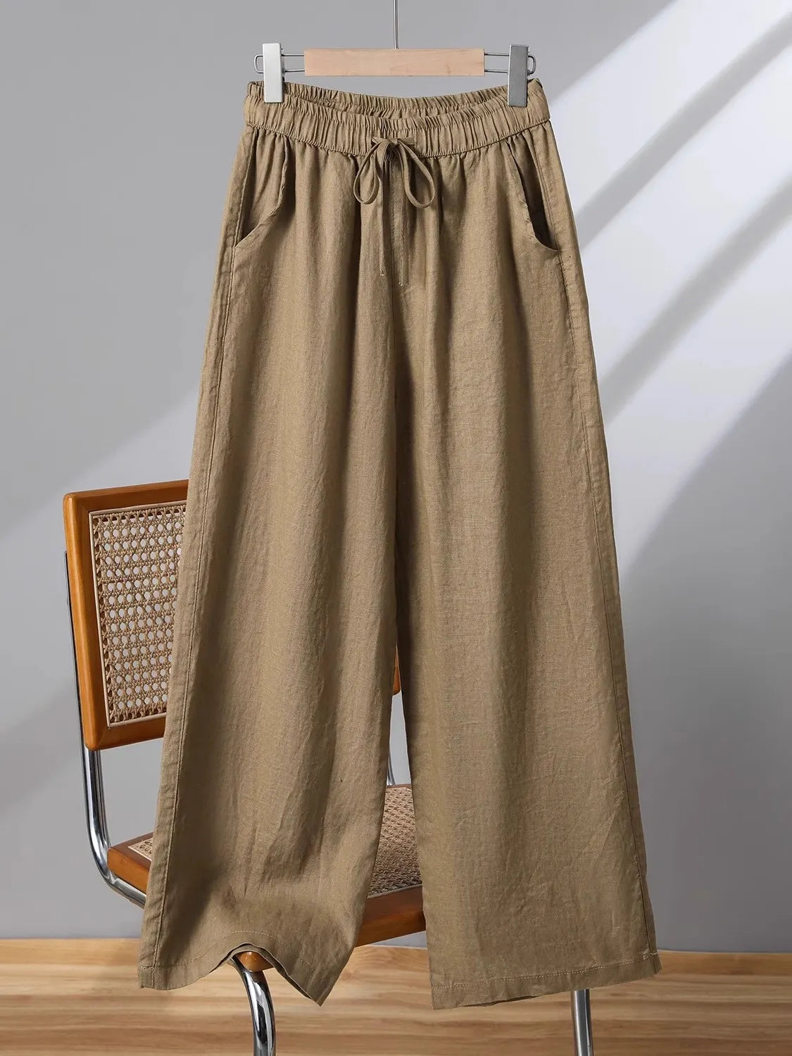 Casual Cotton Linen Wide Leg Pants Women's Summer New Sle Slimming Loose Straight Tube Linen Nine Points Pants