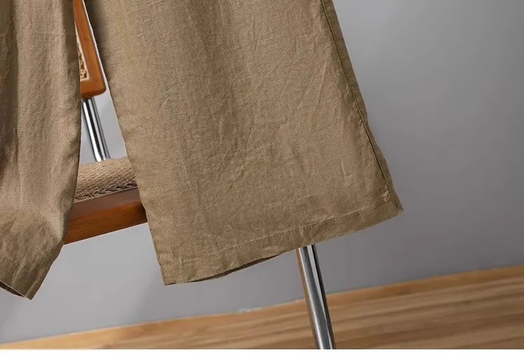 Casual Cotton Linen Wide Leg Pants Women's Summer New Sle Slimming Loose Straight Tube Linen Nine Points Pants