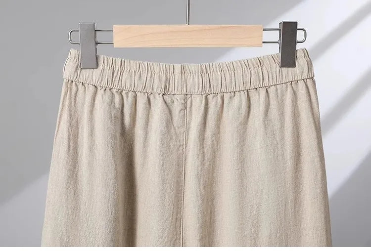 Casual Cotton Linen Wide Leg Pants Women's Summer New Sle Slimming Loose Straight Tube Linen Nine Points Pants
