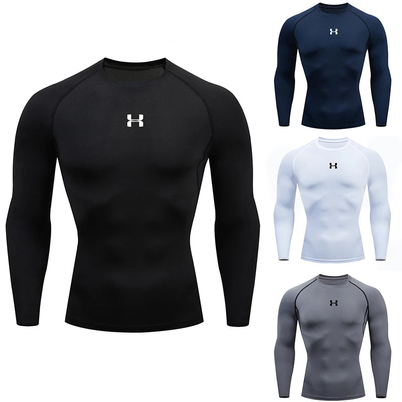 Camiseta de compresión para correr para hombre, camisetas deportivas de manga larga, sudadera para gimnasio y Fitness, chándal para correr, camisetas atléticas para hombre