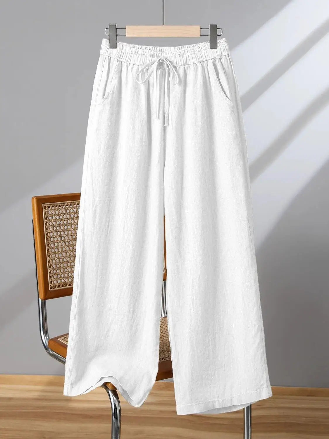 Casual Cotton Linen Wide Leg Pants Women's Summer New Sle Slimming Loose Straight Tube Linen Nine Points Pants