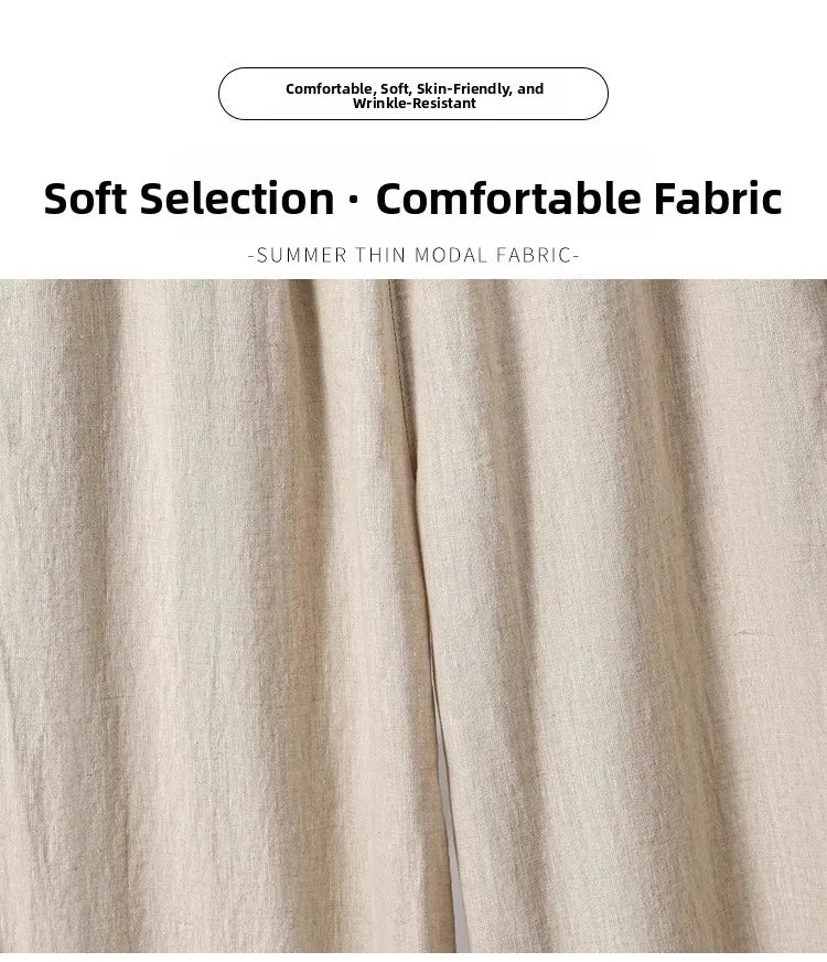 Casual Cotton Linen Wide Leg Pants Women's Summer New Sle Slimming Loose Straight Tube Linen Nine Points Pants