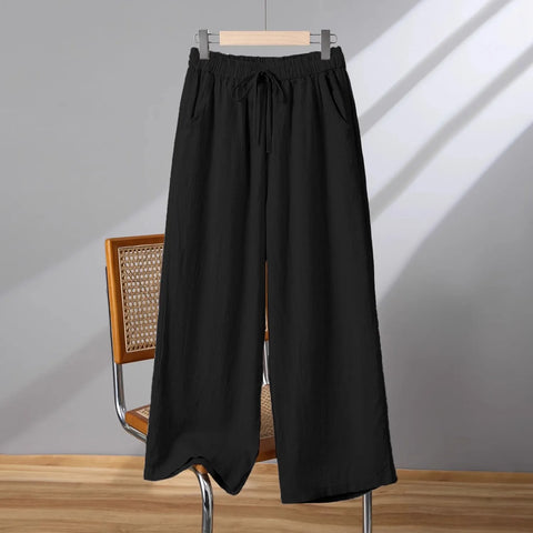 Casual Cotton Linen Wide Leg Pants Women's Summer New Sle Slimming Loose Straight Tube Linen Nine Points Pants
