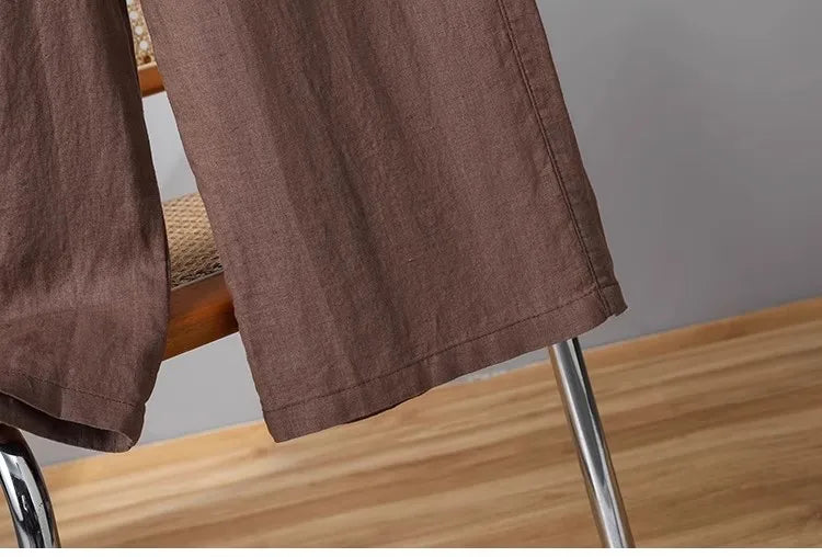 Casual Cotton Linen Wide Leg Pants Women's Summer New Sle Slimming Loose Straight Tube Linen Nine Points Pants