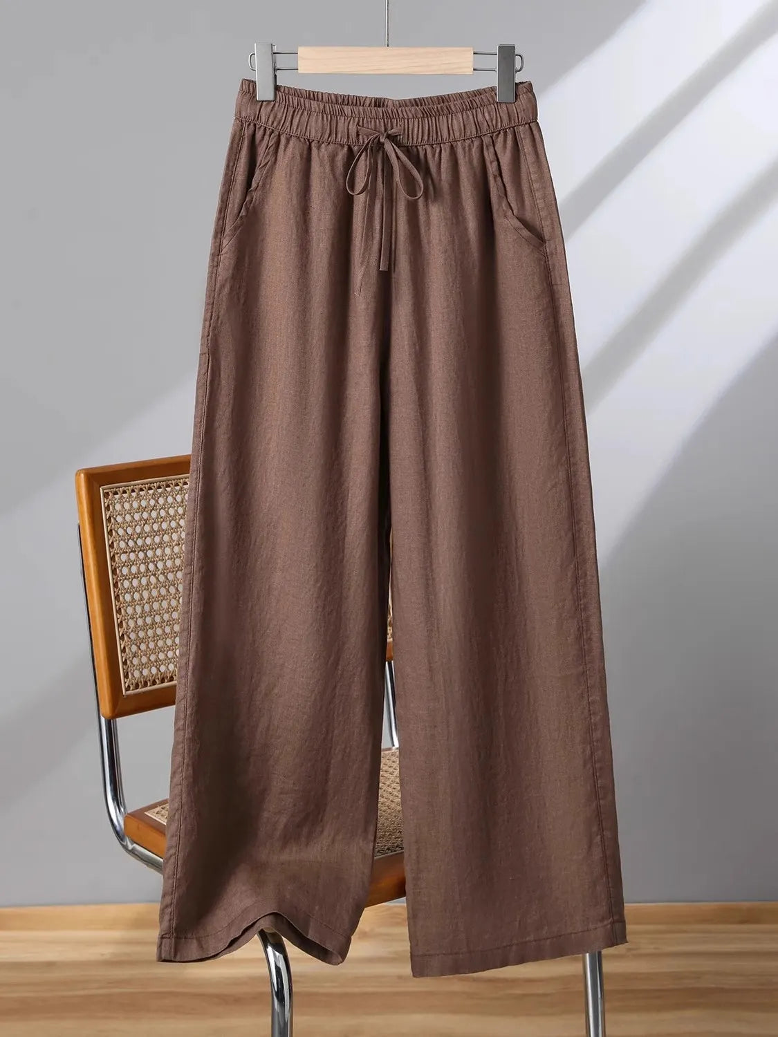 Casual Cotton Linen Wide Leg Pants Women's Summer New Sle Slimming Loose Straight Tube Linen Nine Points Pants